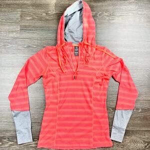 Mondetta Womens Quarter Zip Hoodie XS Striped Ruffle Orange Gray Fitness Stretch
